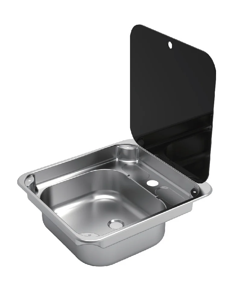 

Stainless Steel Rectangular Washbasin with Cover RV Kitchen Sink with Round Faucet Mounting Holes 445*400*145mm