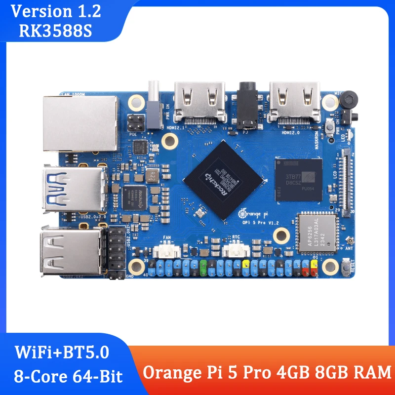 Плата и комплект Orange Pi 5 Pro 8 ГБ 4 Гб ОЗУ процессор Rockchip RK3588S 8-ядерный 64-бит LPDDR5 Gigabit
