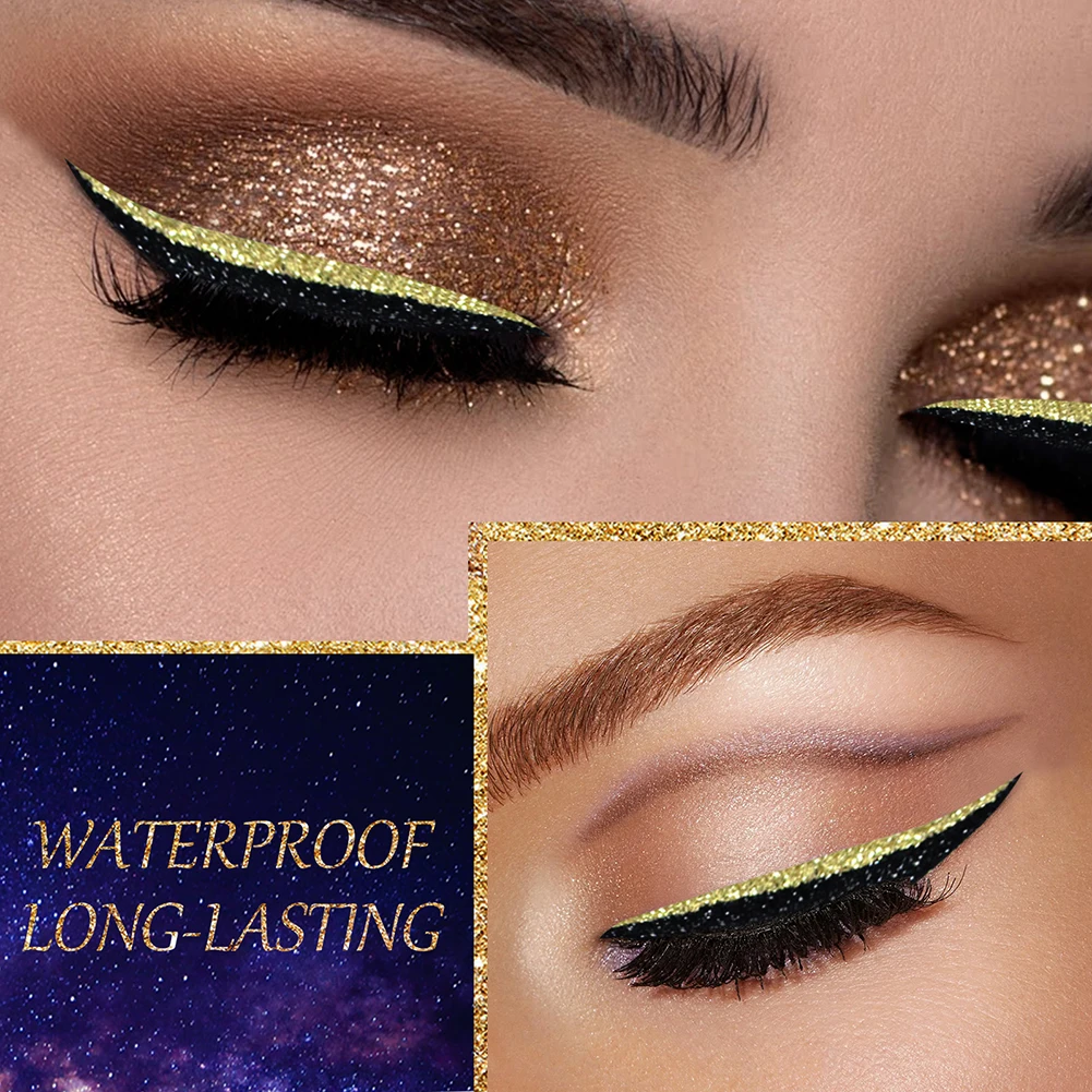 Подводка для глаз с блестками, водостойкая, многоразовая, искусственные ресницы, двойная лента для век, косметика кошачий глаз