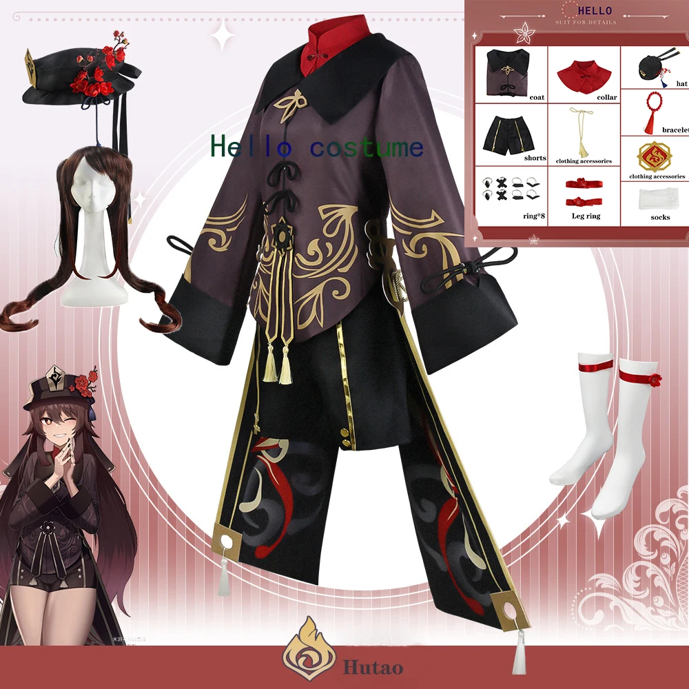 

Genshin Impact Hutao Cosplay Costume Uniform Wig Cosplay Anime Game Hu Tao Chinese Style Halloween Costumes For Women
