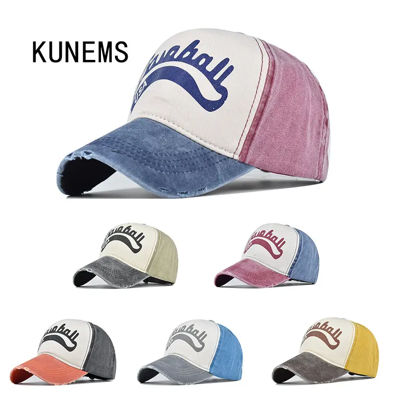 

KUNEMS Cotton Washed Baseball Caps for Men and Women Fashion Denim Printed Backsnap Hats Outdoor Casual Cap Sun Hat Unisex