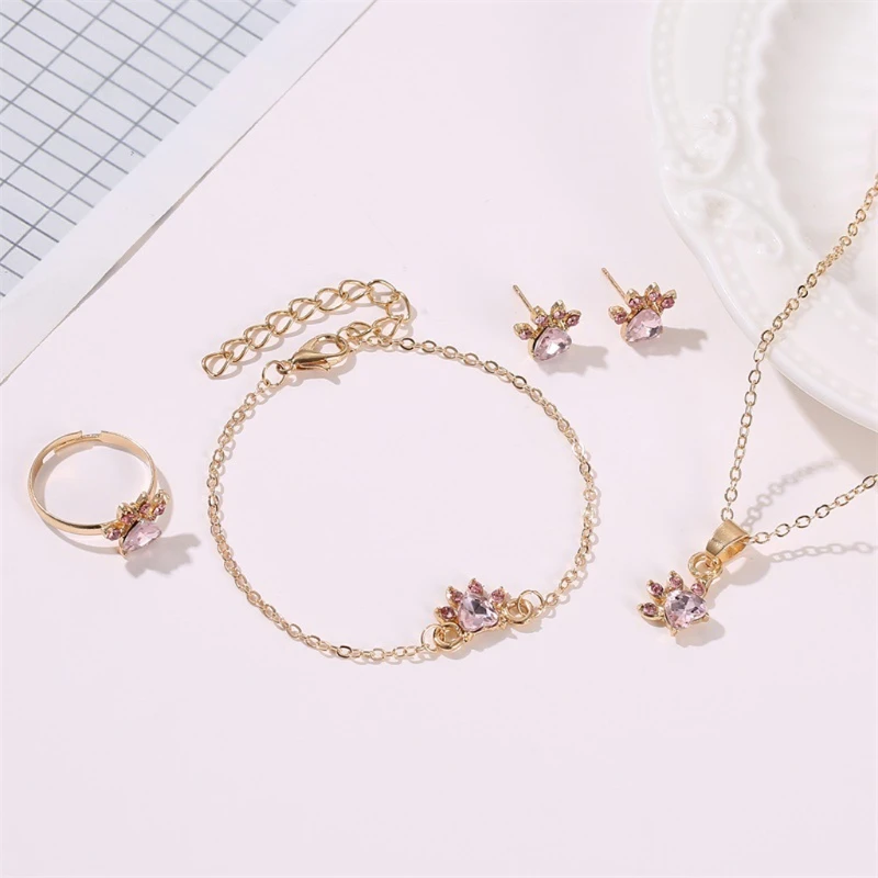 

Pink Crystals for Cat Paw Earrings Rings Pendant Bracelet Adjustable Pet for Cat