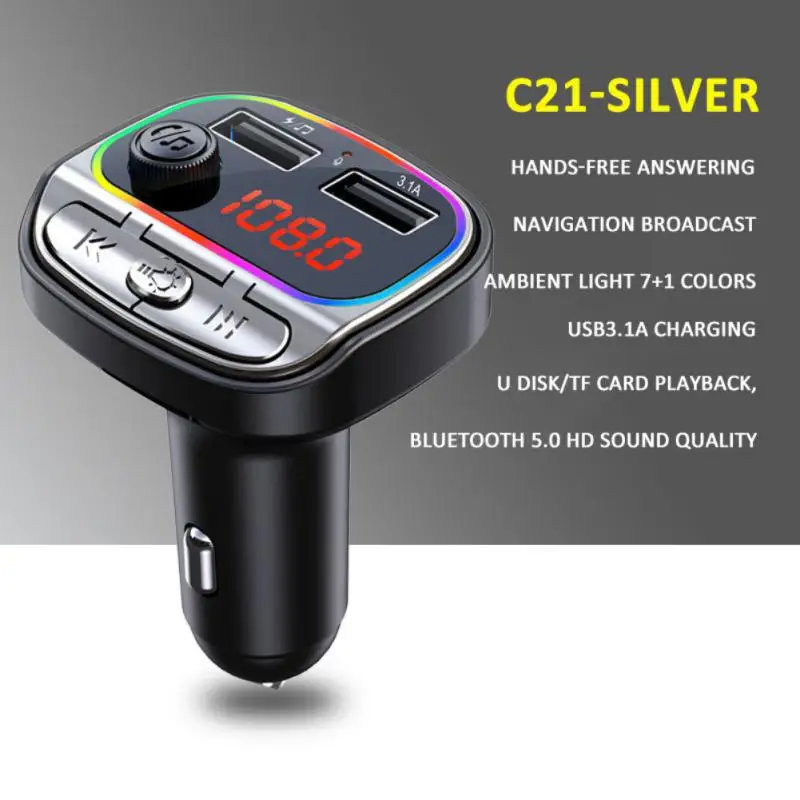 

Car FM Transmitter Wireless Bluetooth-compatible 5.0 Radio Modulator Car Kit USB Charger Handsfree U Disk/TF Audio MP3 Player