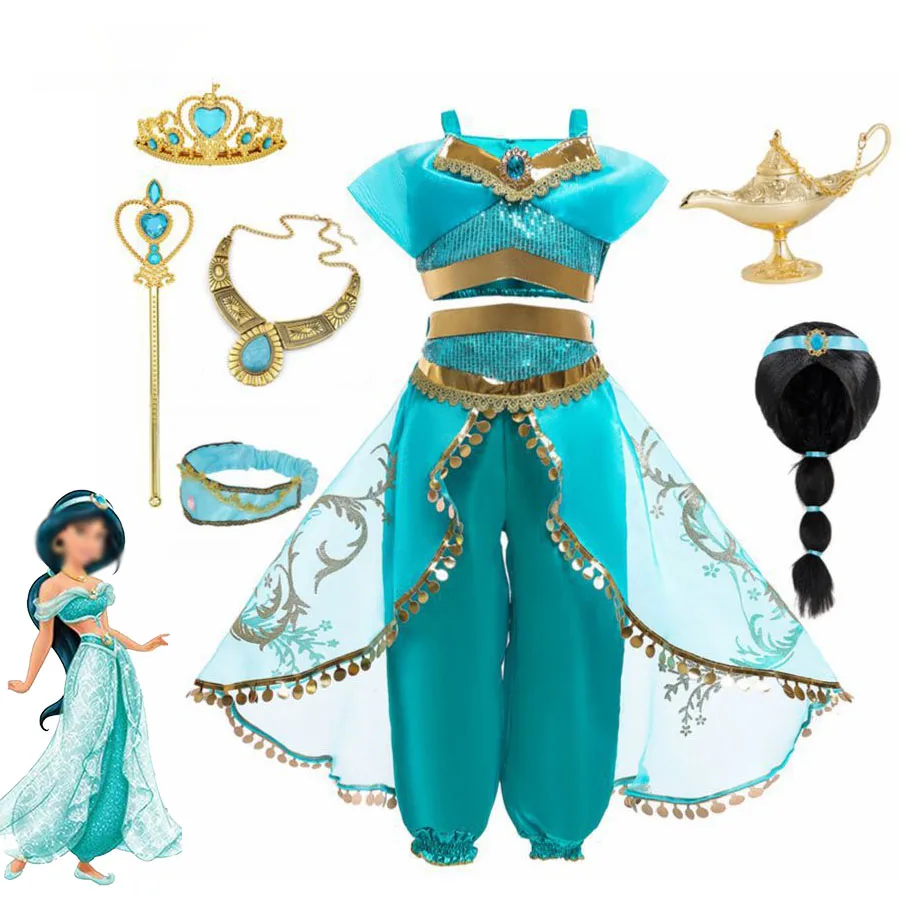 

Jasmine Princess Costume For Girls Dress Party Cosplay Aladdin Lamp Kids Set Outfits Clothing