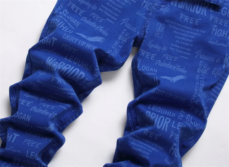 Men's Colorful Graffiti Printed Jeans Y2K Colorful Slim Fit Tapered Elastic Casual Pants Fashion Street Clothing Small Foot Pant