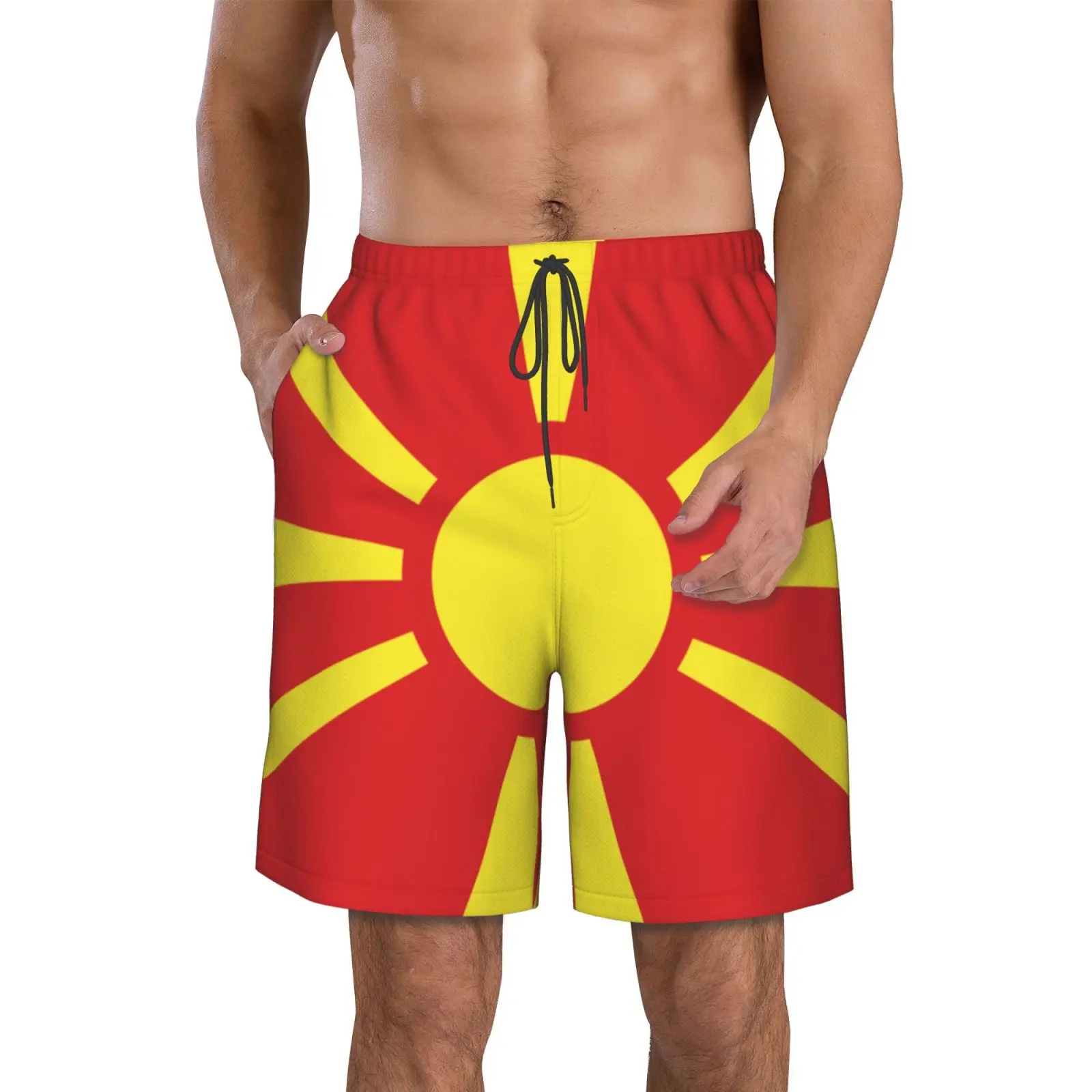 Men's North Macedonia Flag North Macedonian Fans Beach Pants Shorts Surfing M-2XL Polyester Swimwear Running