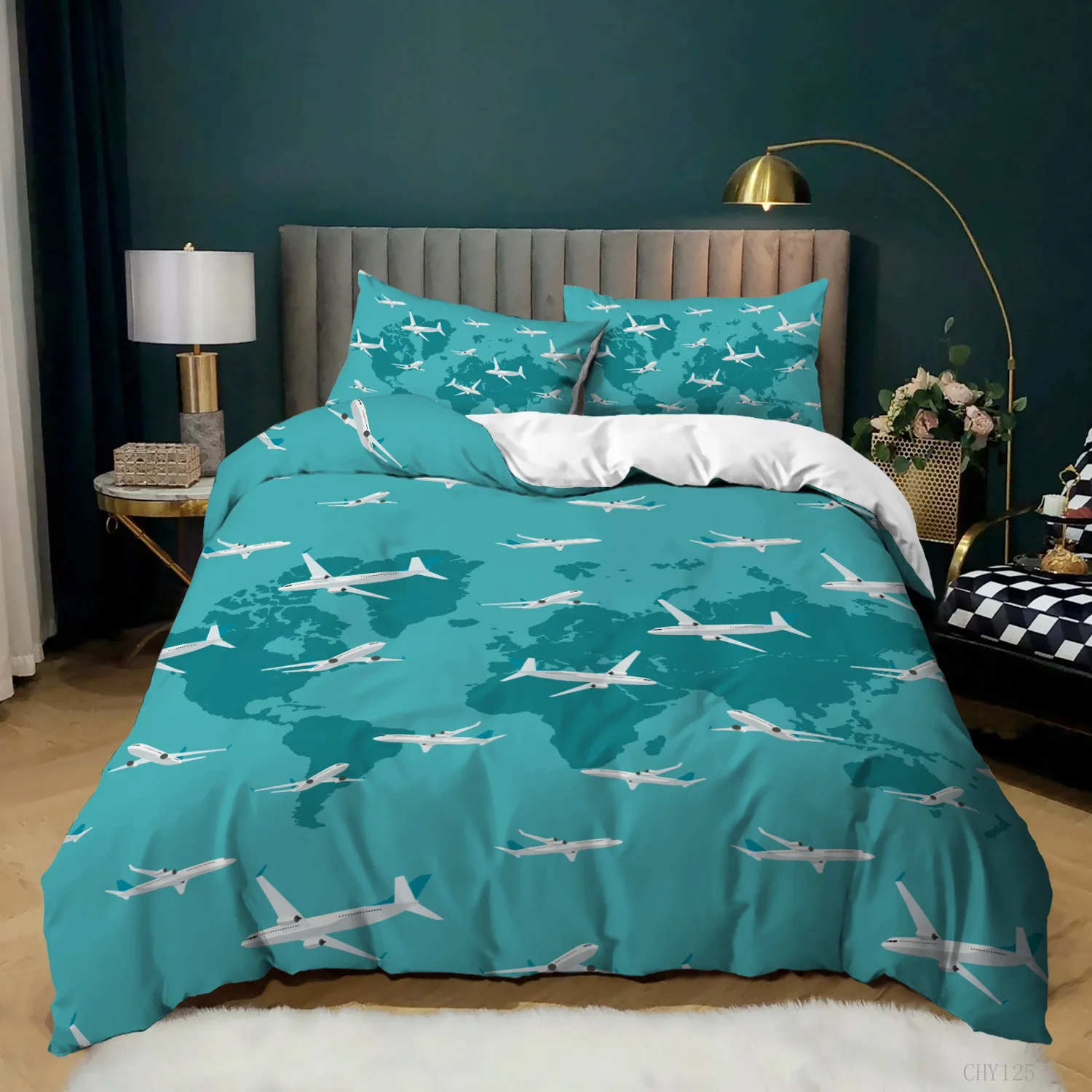 

Airplane Duvet Cover Set for Kids Toddler Cartoon Aircraft Bedding Set Cute Baby Polyester Twin Comforter Cover Queen King Size