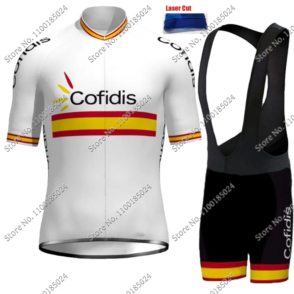 

Cofidis Spain Team 2022 Cycling Jersey Set Cuff Laser Cut Bicycle Clothing Men Road Bike Shirts Suit Bicycle Bib Shorts MTB