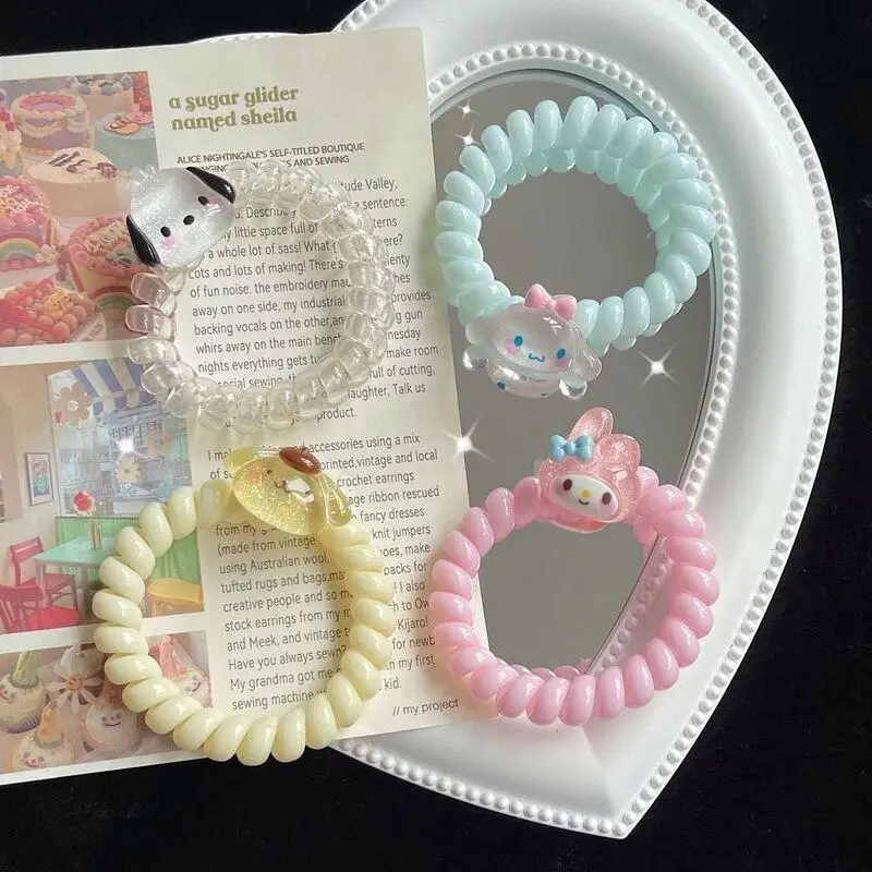 

Sanrioed Kawaii Cinnamoroll Kuromi Mymelody симпатичная Аниме Кукла пара браслет мультфильм голова Веревка волос кольцо игрушка девочка подарок