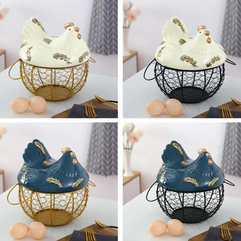 

Iron Egg Storage Baskets Snack Fruit Basket Creative Collection Ceramic Hen Ornaments Decoration Kitchen Accessories-FS-PHFU