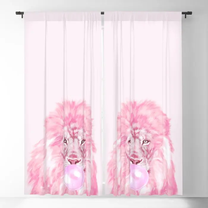

Светонепроницаемые шторы с рисунком льва, жевательная резинка в розовых тонах, оконные занавески с 3D рисунком для спальни, гостиной, декоративное украшение для окон