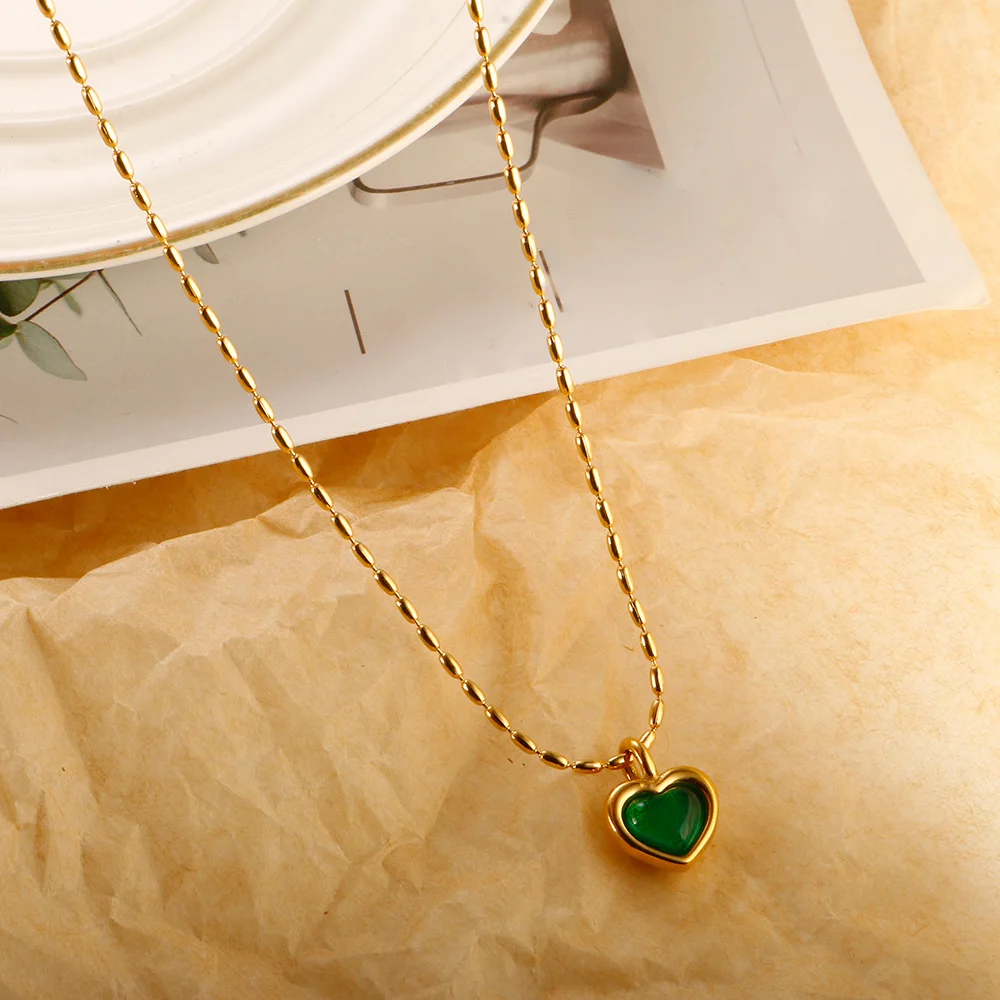 Новый Ins простой кулон с зеленым сердцем ожерелье любовью цепочка из бусин
