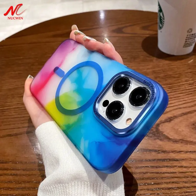 

Original Watercolor Gradient Rainbow Magsafe Magnetic Charging Phone Case for iPhone 14 Pro Max 13 Pro Max 14 Plus Silicon Cover