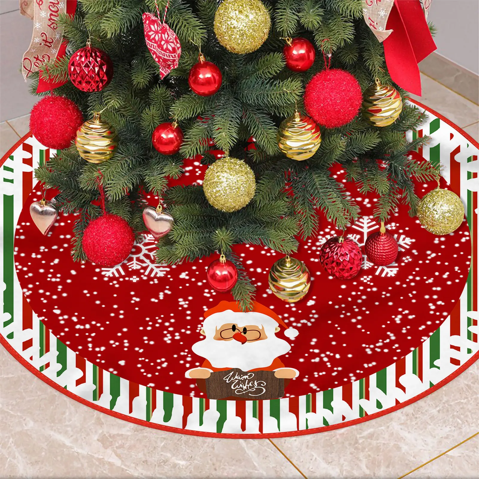 

120cm Christmas Tree Skirt Santa Claus Snowman Elk Snowflake Xmas Tree Bottom Decor Merry Christma Decor for Home