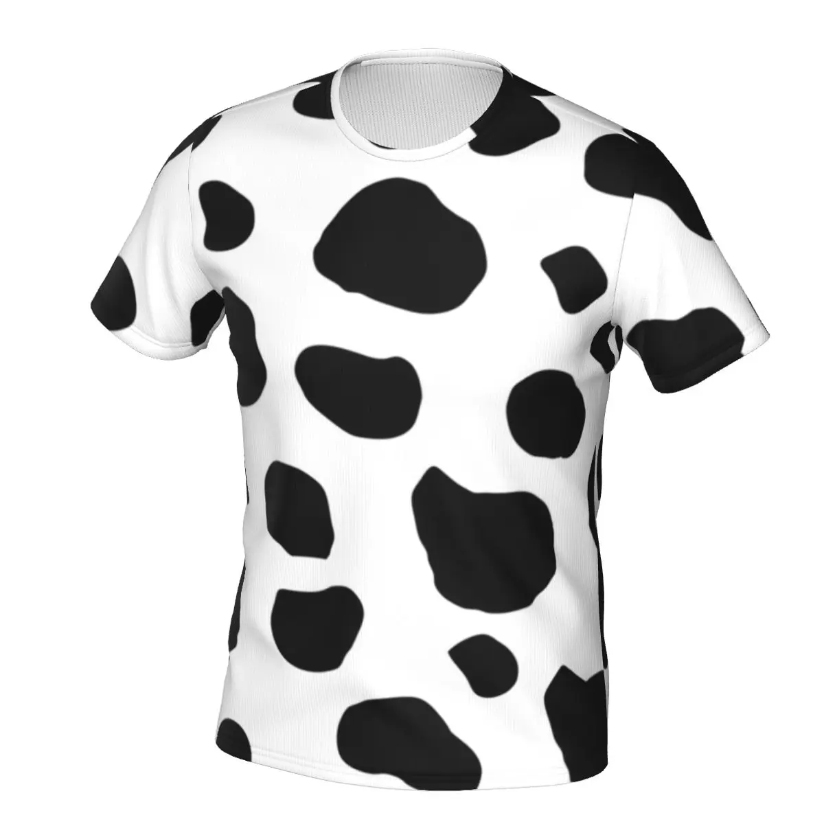

Футболка мужская черно-белая с принтом в виде коровы и пятен