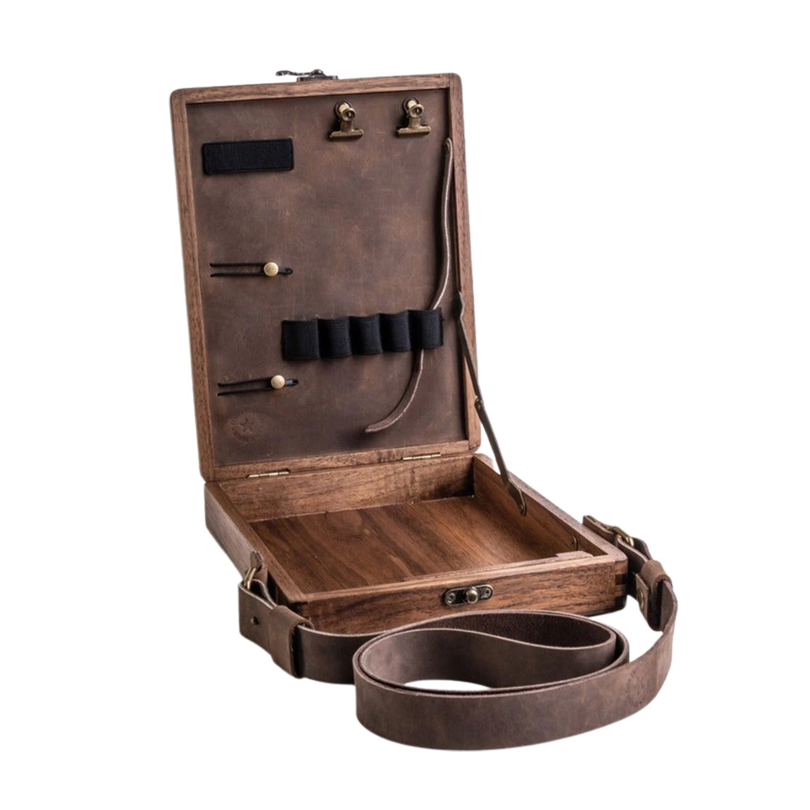 

Writers Messenger Wood Box Vintage Walnut Artist Tool And Brush Storage Box A5 Multifunctional Portable Crossbody Postman Bag