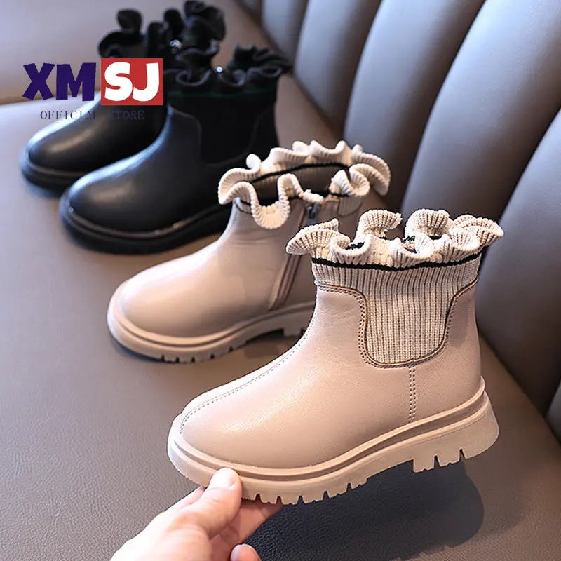 Fashion Boots 2023 Flower Girls Boots Autumn/Winter Plush Children Boots Boys Girls Shoes Fashion Soft Leather Warm Kids Boots enlarge