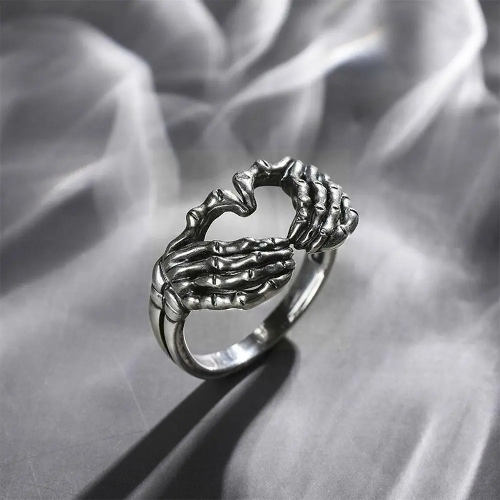 

Vintage Love Ring Retro Hand With Heart-shaped Ring Personality Alloy Men Punk Party Women Couple Hop Hip Jewelry Q2l7