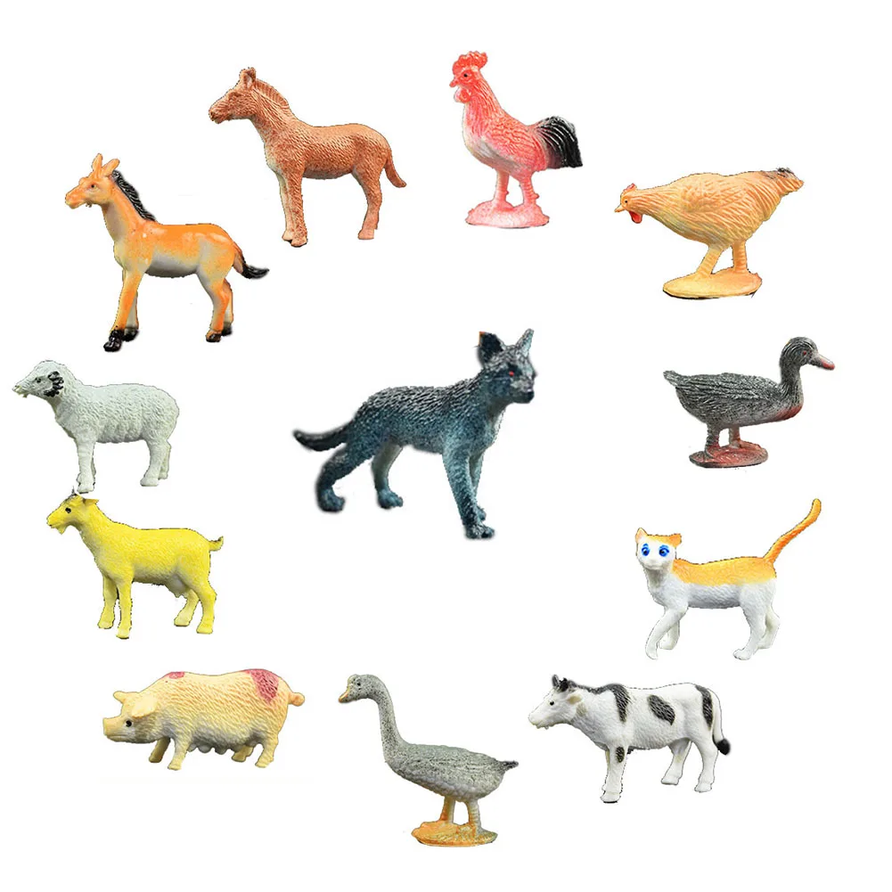 

12 PCs/set Ornaments Toy Dog Cat Cow For Kid Mixed Plastic Pig Duck Mini Animal Model Miniature Figurines Simulation Poultry