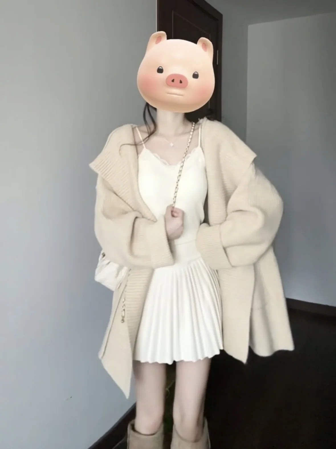 Корейский мягкий вязаный женский кардиган цвета хаки с длинным рукавом и