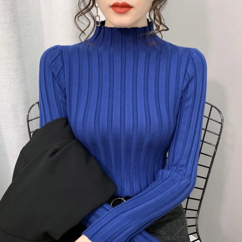 

Pullover Half Turtleneck Sweater 2022 New Women Autumn Winter Long Sleeve Slim Elastic Korean Solid Color Female Clothing E789