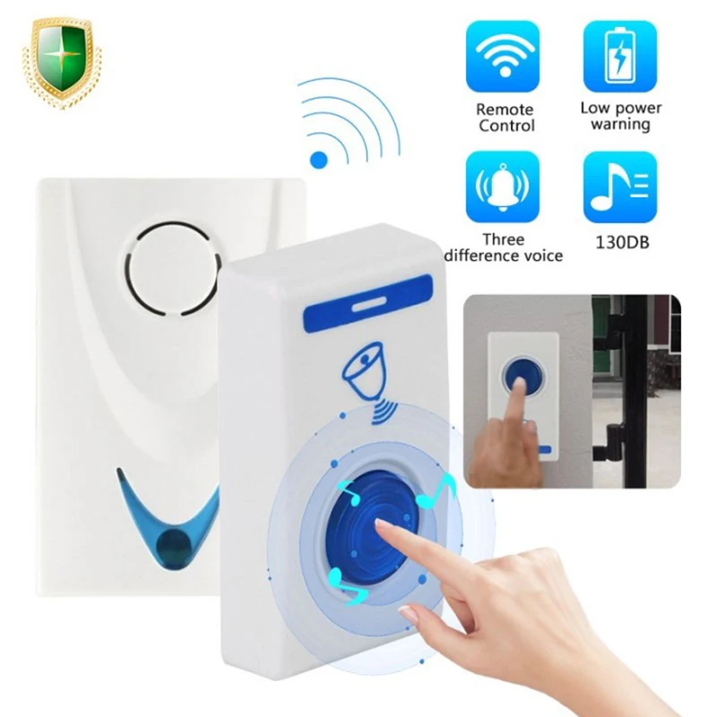 Enlarge Wireless Doorbell Smart Home Security Welcome/Alam Mode Chime Kit Button Receiver Alam LED Light Long Distance Outdoor Door Bell