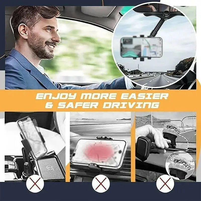 360° rotatable and retractable car phone holder multifunctional rearview mirror firm shockproof automobile mobile phone support free global shipp