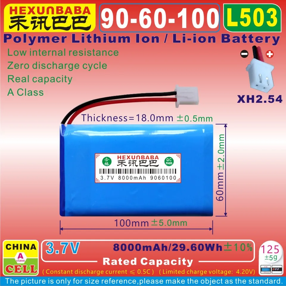 [L502] 3 7 V 8000mAh 29.6Wh 9060100 XH2.54 2P полимерная литий-ионная батарея для внешнего