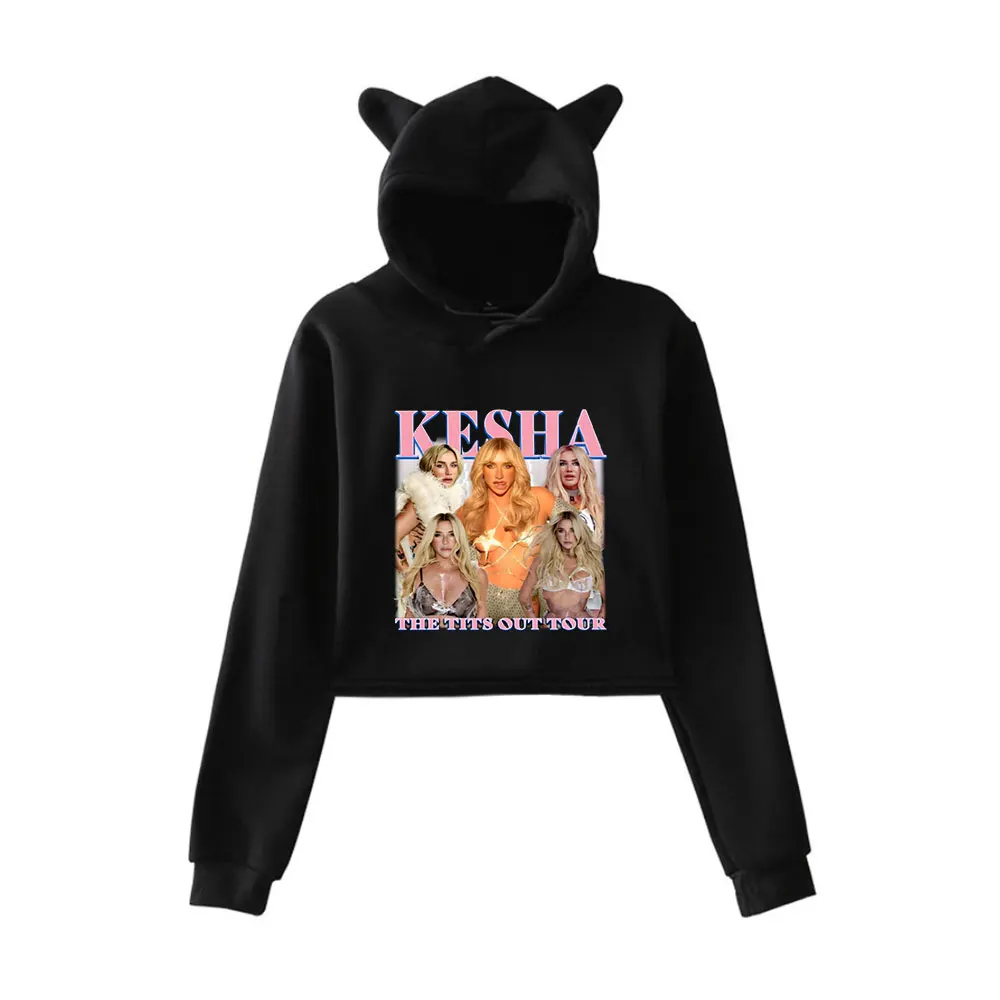 Kesha Merch винтажная уличная одежда 90-х годов с логотипом, толстовки с капюшоном для девочек, укороченный модный спортивный пуловер с кошачьими ушками (art.: 3920d39fefafd) - 3920d39fefafd