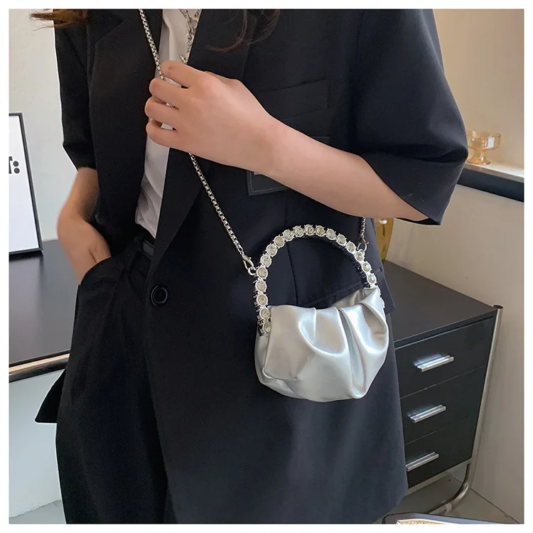 New Popular Women's Bag High class Foreign style Small crowd Pleated Dinner Bag Set Diamond Handheld One shoulder Crossbody Bag