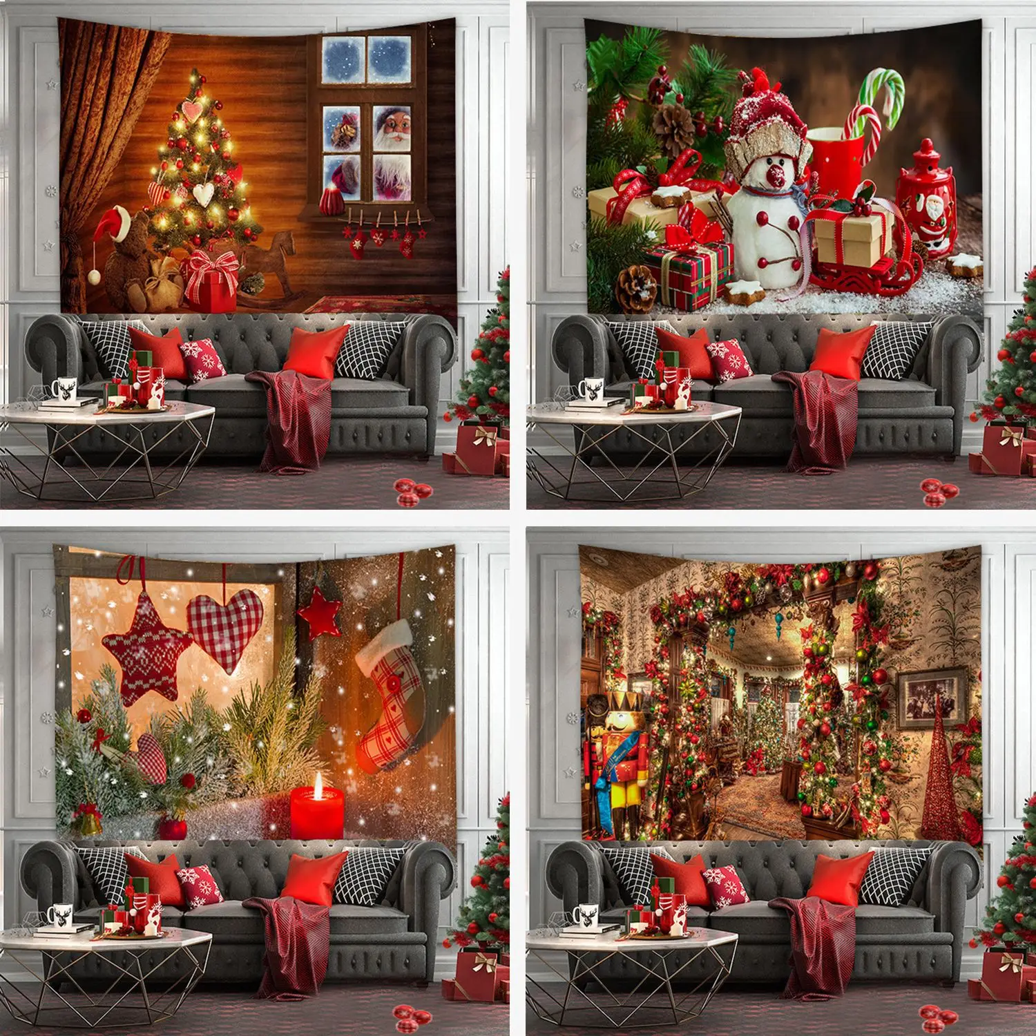 

Home Decoration Christmas Tapestry Santa Claus Christmas Merry New Year Background Printing Polyester Polish tapiz