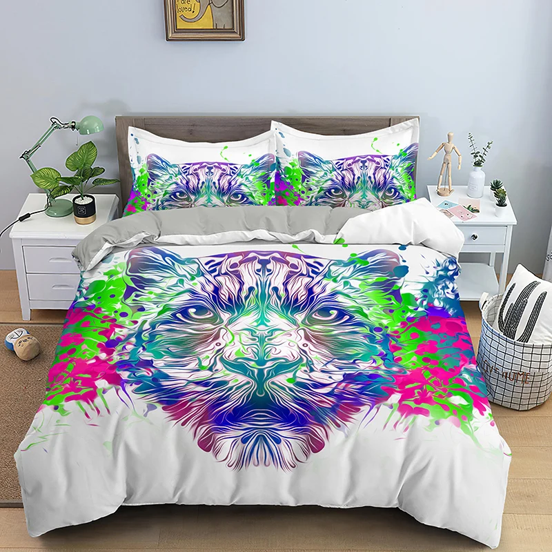 Комплект постельного белья с красочным принтом животных пододеяльником 3D