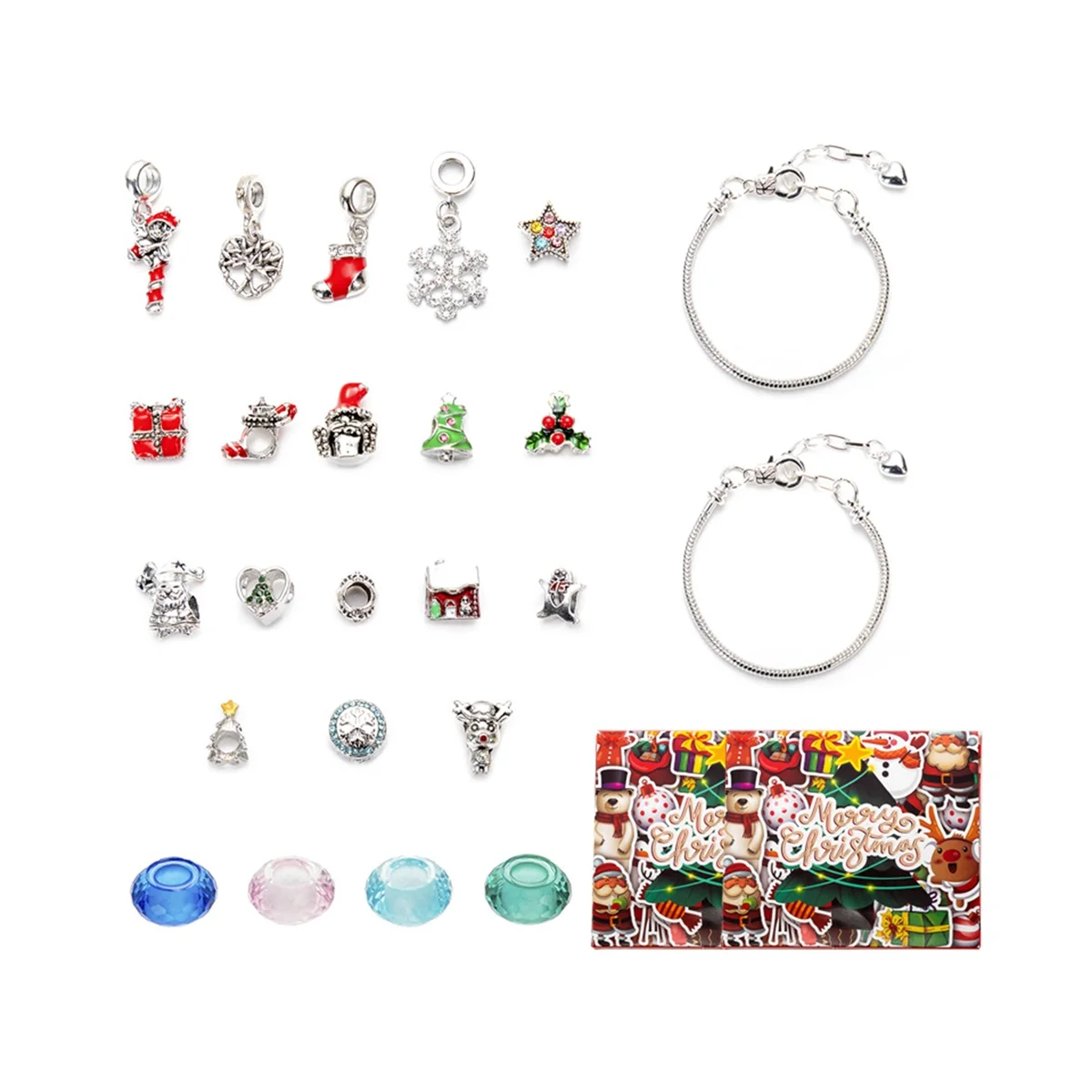 

Наборы для изготовления рождественских браслетов, Шарм для изготовления ювелирных изделий с ожерельем, подвеской, бусинами, шармами-лентами для браслетов, поделок своими руками