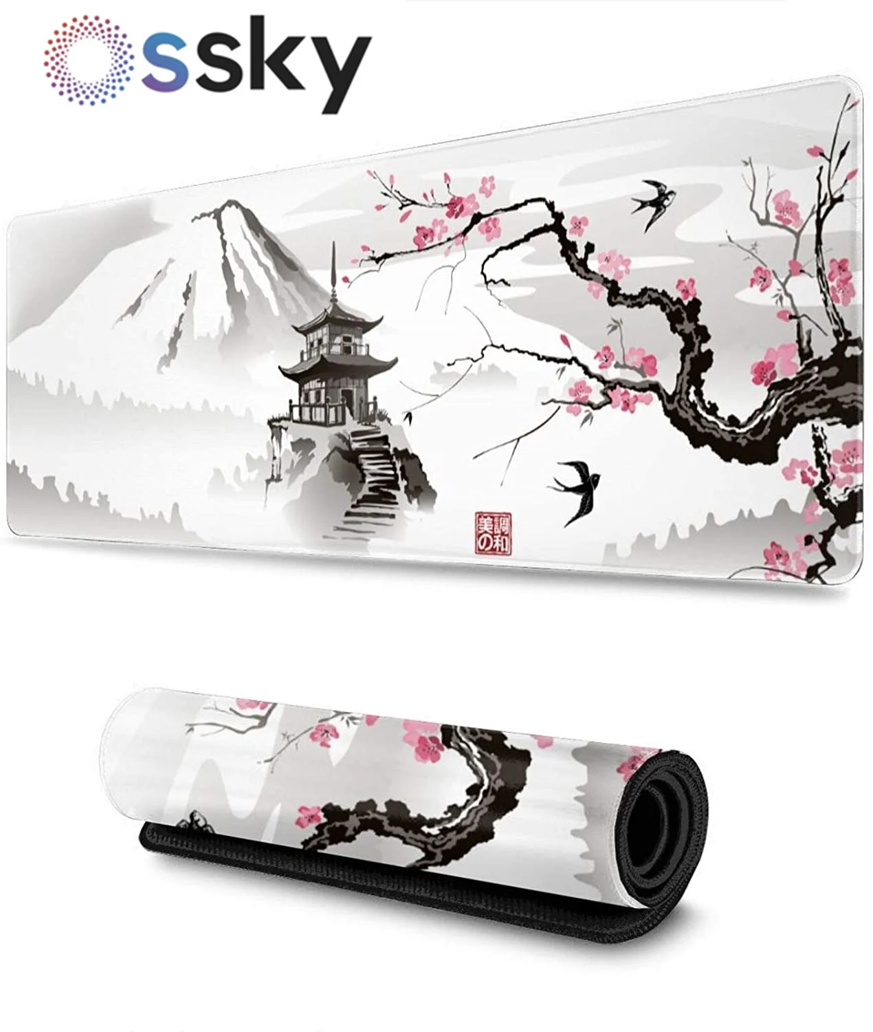 

Sakura Mousepad Custom Computer New Desk Mats Office Laptop Natural Rubber Soft Mouse Pad Japanese Pagoda And Cherry Blossom