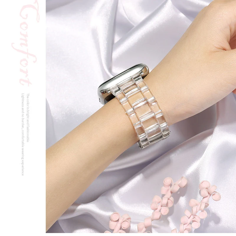 Resin strap for apple watch ultra band 8 7 49 44mm 40mm 42mm 38mm 41 45mm correa transparent Loop for iwatch 7 6 se series 5 4 3