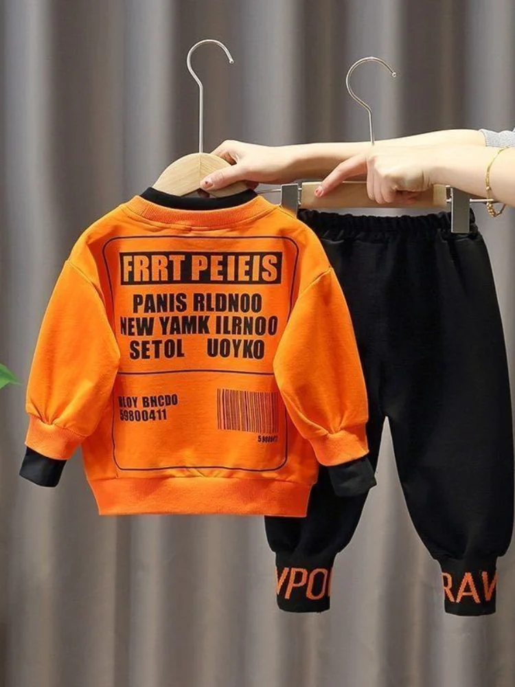 

Baby Boys' Spring Children's Letter Patchwork Set 2022 New Boy Fashion 2pcs Suits for Boys Baby Casual Pants Infant Out Active