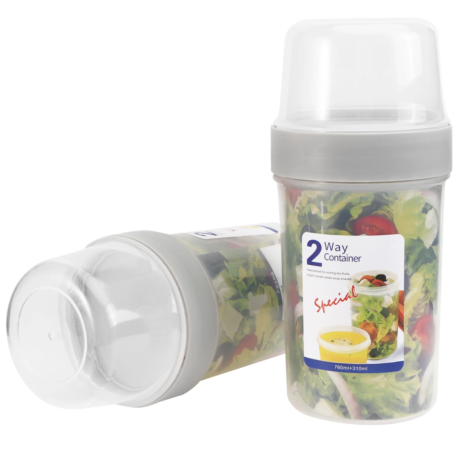 

2pcs Double Layer Box Portable Food Container Sealing Storage Box for Home Office