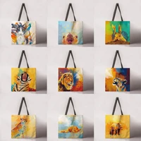color animal printing womens shoulder bag double sided printing womens handbag shopping bag foldable and reusable