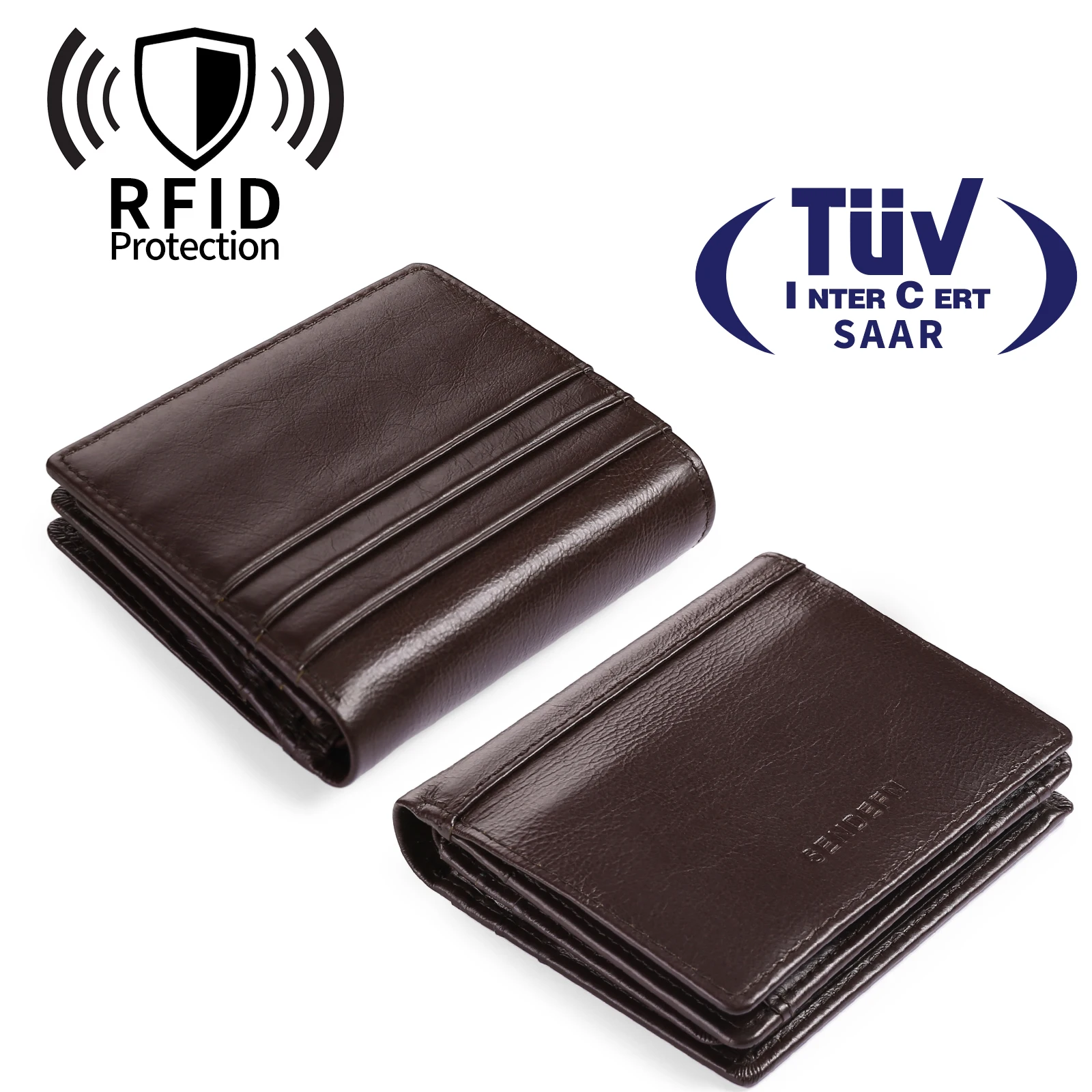 Business RFID Blocking Men's Wallet Vintage Cow Genuine Leather Wallet Male Coin Purse Short Wallet