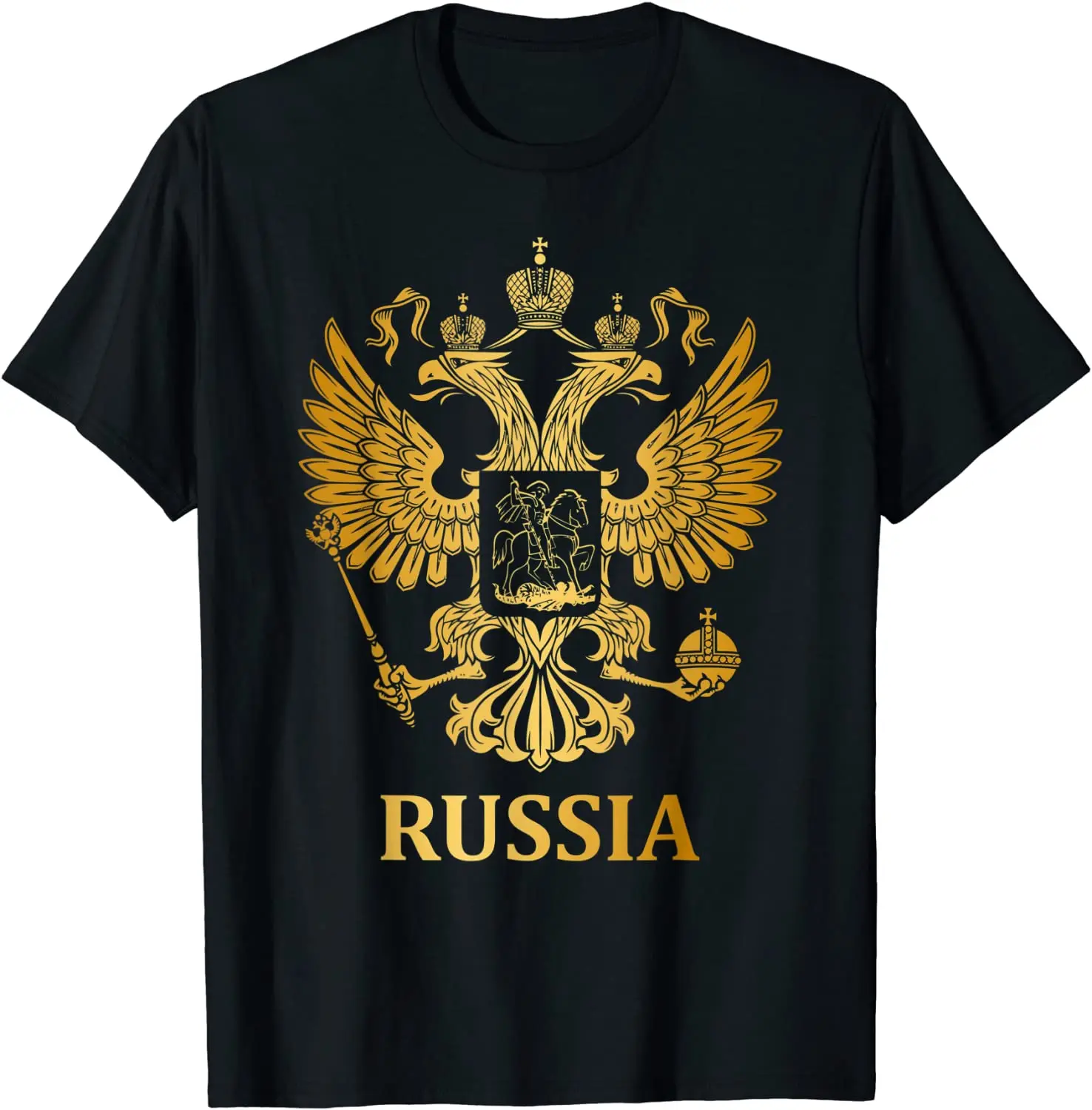 

Russia Emblem Russian Double-headed Eagle Arms of Coat T-Shirt 100% Cotton O-Neck Summer Short Sleeve Casual Mens T-shirt