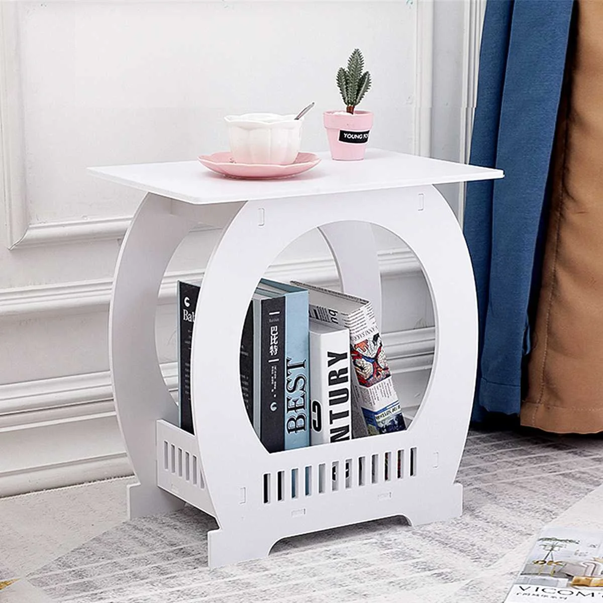 

Nightstand End Table Bedside Table Home Multifunction Furniture Decor Lamp Book Holder 17.3x11.8x18.1 Inches White Side Table