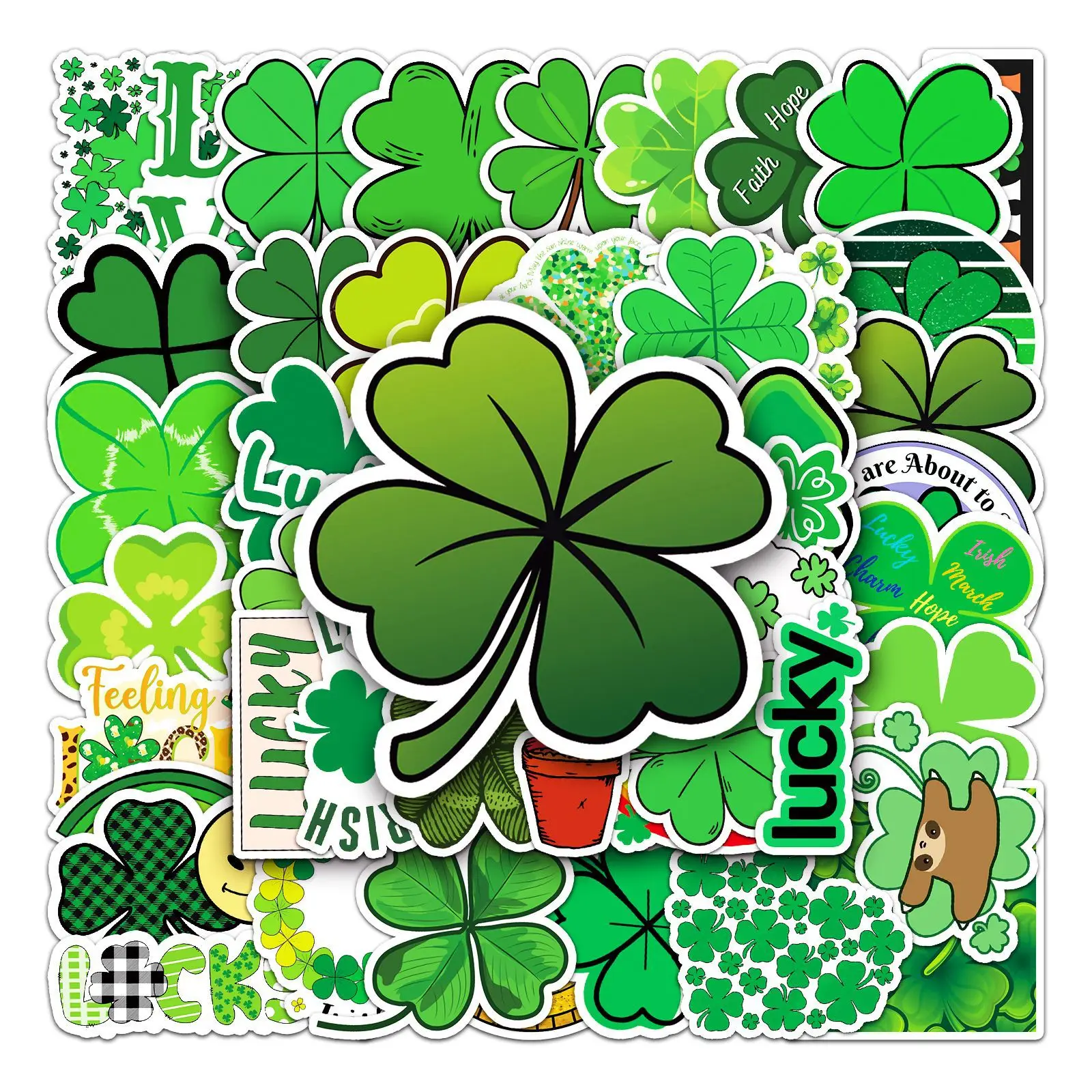 

10/30/50PCS New Trendy Green Cartoon Four-Leaf Clover Graffiti Helmet DIY Waterproof PVC Hand Account Children'S Toys Wholesale