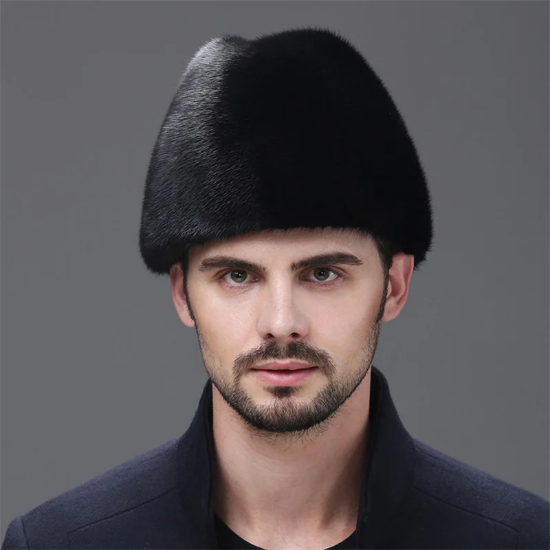 2023 Winter Fur Hat For Men Real Mink Fur Caps Russian Hat Ushanka Men Winter Thickened Warm Beanie Caps