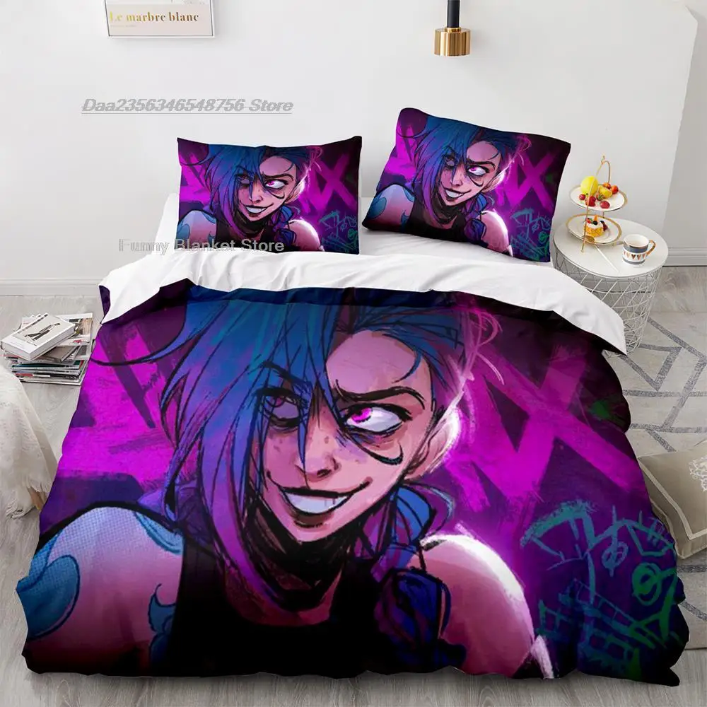 

Комплект постельного белья Jinx из аниме-игры 2022, одинарный, двойной, полноразмерный, Королевский, большого размера, Комплект постельного бел...