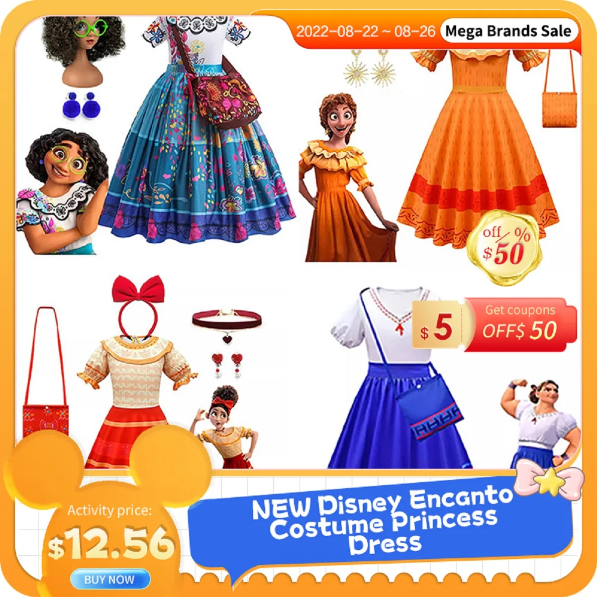 2022Disney Encanto Dress Carnival Charm Kids Mirabel Princess Dress Long Sleeve Costume Halloween Party Cosplay Dress Adult Size