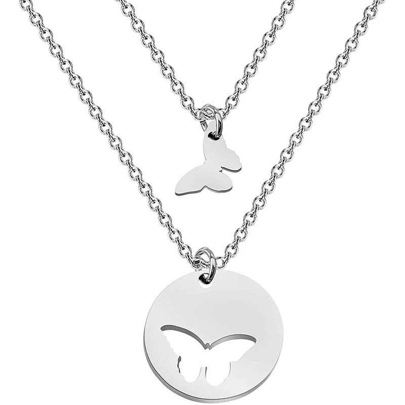 

Mother's Day Mother Daughter Combination Stainless Steel Fashion Necklace Pendant Gold Silver Butterfly Jewelry Gift