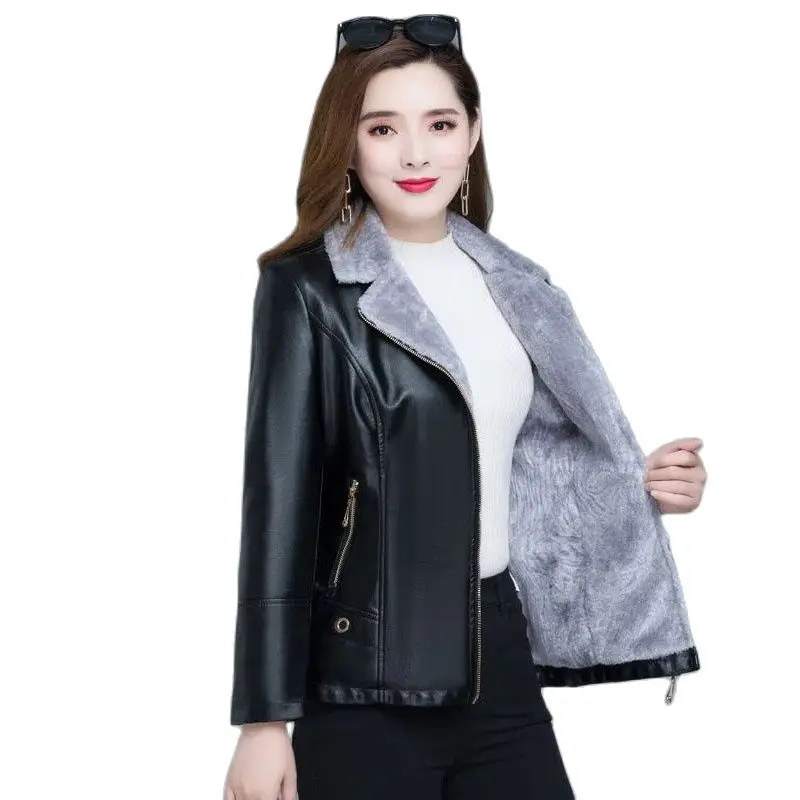 

Autumn Winter Warm Faux Fur Coat Women Leather Jacket Ladies Slim Moto Biker Basic Jackets Plush Casual Short Outerwear XL-6XL