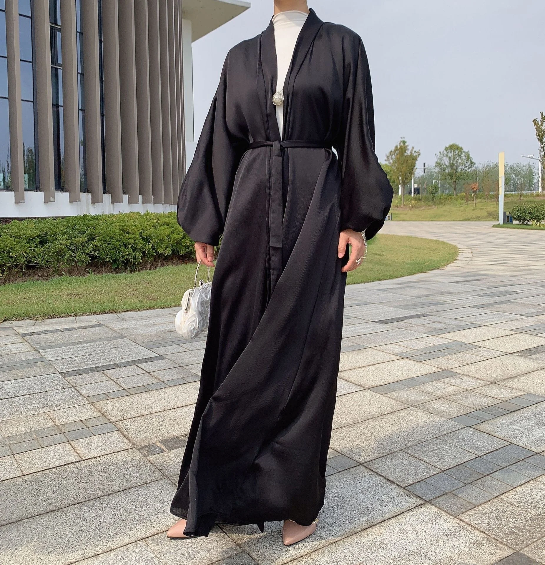 Eid Open Abaya Dubai Ramadan Muslim Hijab Dress Kaftan Bubble Satin Abayas for Women Islam Clothes abaya Kimono Femme Musulmane