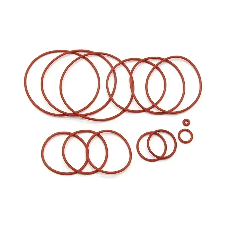 50Pcs Red VMQ O Ring Seal Gasket Thickness CS 1mm OD 5 ~ 50mm Silicone Rubber Insulated Waterproof Washer Round Shape Nontoxi