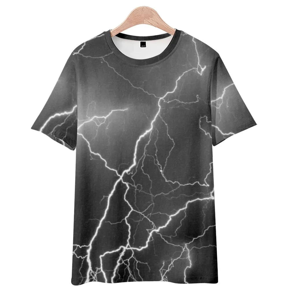

Футболка Мужская/женская с принтом молнии, Повседневная рубашка с круглым вырезом и коротким рукавом, уличная одежда, лето
